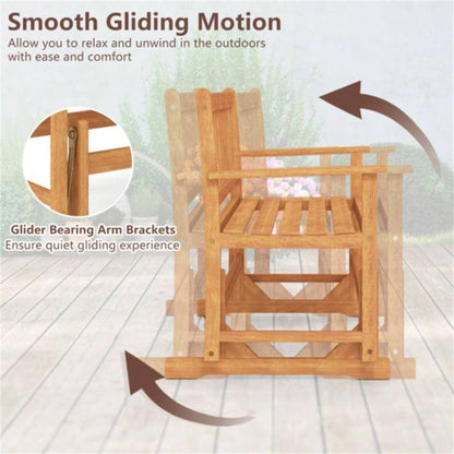 2 - Person Wooden Outdoor Rocking Chair Patio Swing Rocking Loveseat