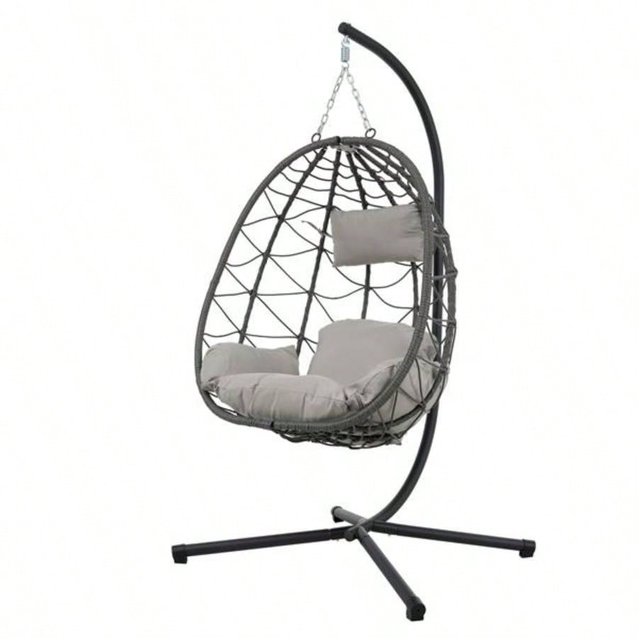 Chair with Stand Indoor Outdoor Swing Chair Patio Wicker Hanging Chair Hanging Basket Chair with Stand Bedroom Living Room Balcony