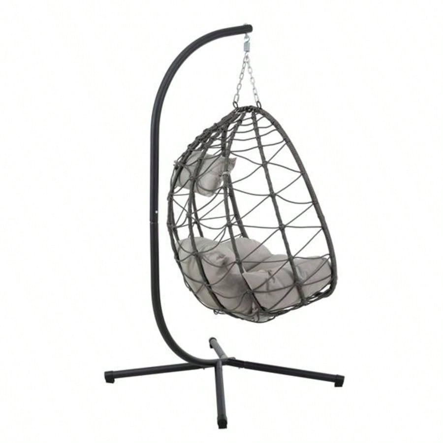Chair with Stand Indoor Outdoor Swing Chair Patio Wicker Hanging Chair Hanging Basket Chair with Stand Bedroom Living Room Balcony