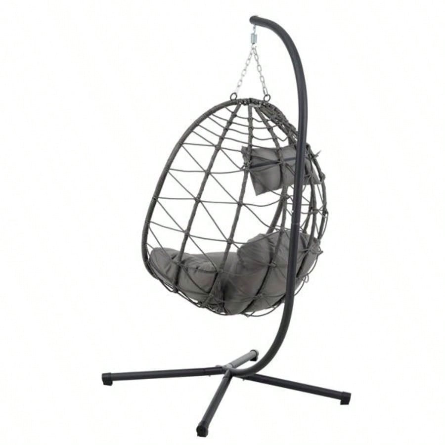 Chair with Stand Indoor Outdoor Swing Chair Patio Wicker Hanging Chair Hanging Basket Chair with Stand Bedroom Living Room Balcony