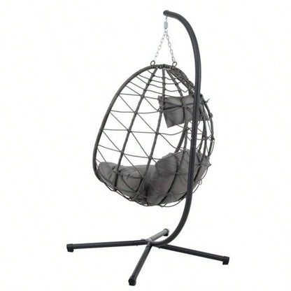 Chair with Stand Indoor Outdoor Swing Chair Patio Wicker Hanging Chair Hanging Basket Chair with Stand Bedroom Living Room Balcony