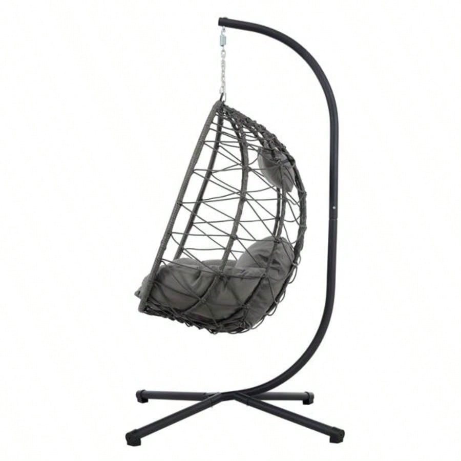Chair with Stand Indoor Outdoor Swing Chair Patio Wicker Hanging Chair Hanging Basket Chair with Stand Bedroom Living Room Balcony