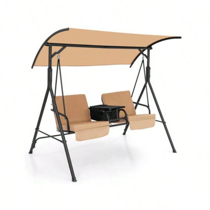 2 Seater Porch Swing Chair with Handy Storage and 360176; Rotatable Tray
