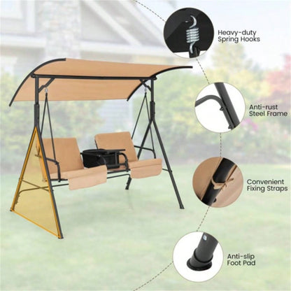 2 Seater Porch Swing Chair with Handy Storage and 360176; Rotatable Tray