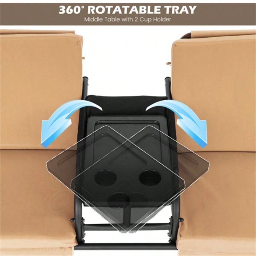 2 Seater Porch Swing Chair with Handy Storage and 360176; Rotatable Tray