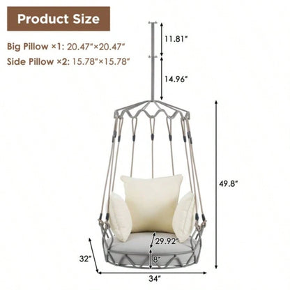 Outdoor Porch Swing Chair Hanging Basket, Hanging Chair with Resistant Cushion, Olefin Fabric Patio Porch, Balcony, Beige