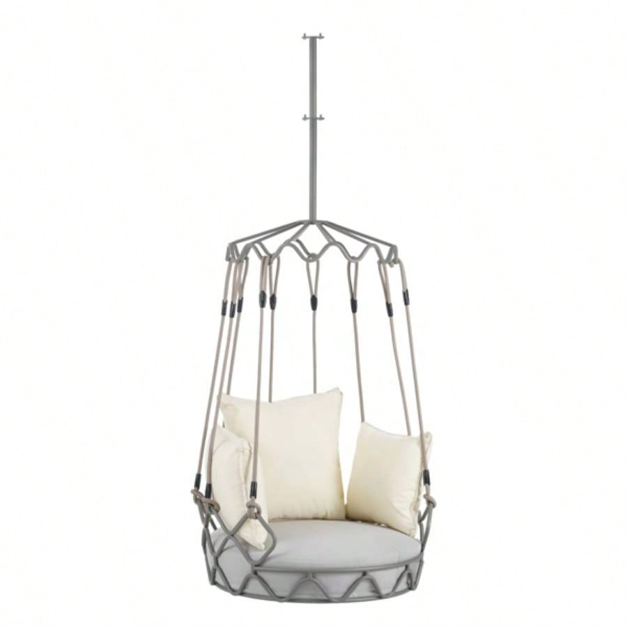 Outdoor Porch Swing Chair Hanging Basket, Hanging Chair with Resistant Cushion, Olefin Fabric Patio Porch, Balcony, Beige