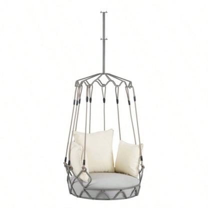 Outdoor Porch Swing Chair Hanging Basket, Hanging Chair with Resistant Cushion, Olefin Fabric Patio Porch, Balcony, Beige