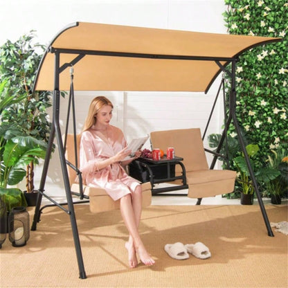 2 Seater Porch Swing Chair with Handy Storage and 360176; Rotatable Tray