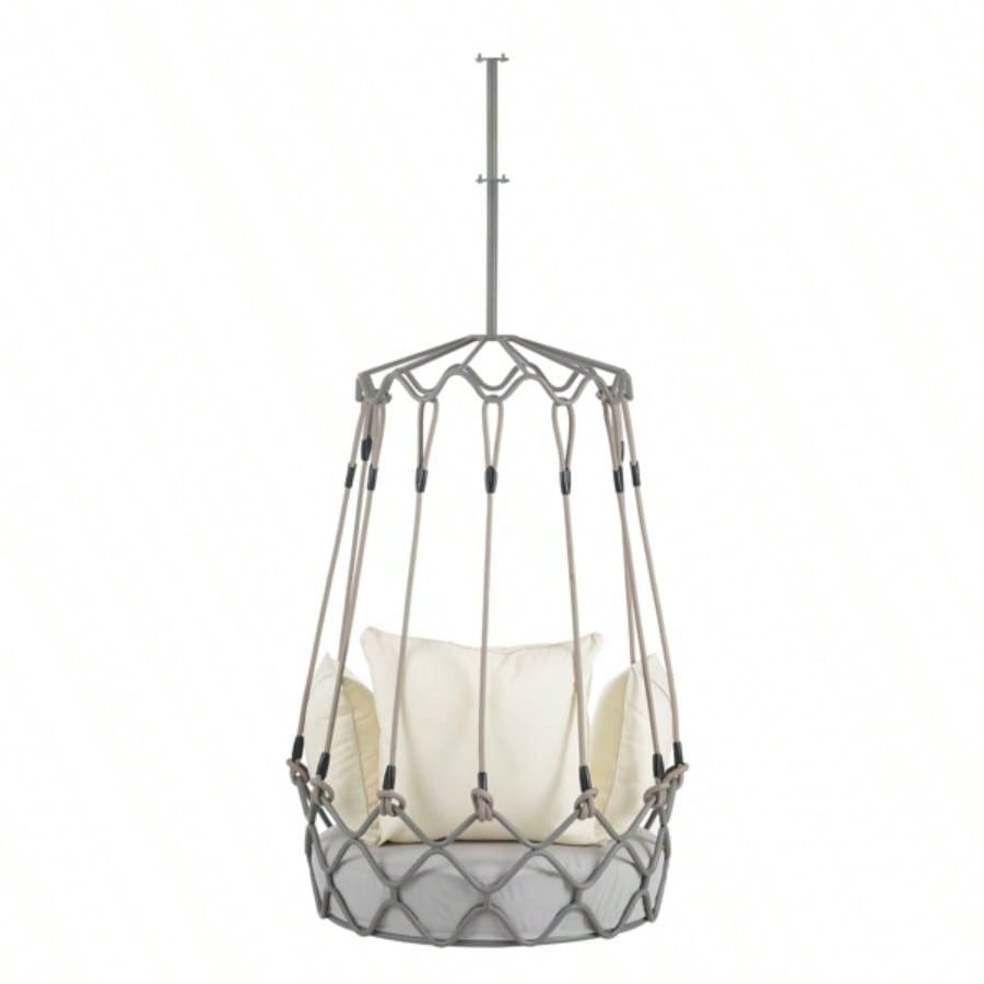 Outdoor Porch Swing Chair Hanging Basket, Hanging Chair with Resistant Cushion, Olefin Fabric Patio Porch, Balcony, Beige