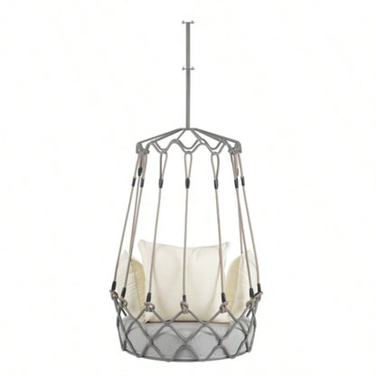 Outdoor Porch Swing Chair Hanging Basket, Hanging Chair with Resistant Cushion, Olefin Fabric Patio Porch, Balcony, Beige