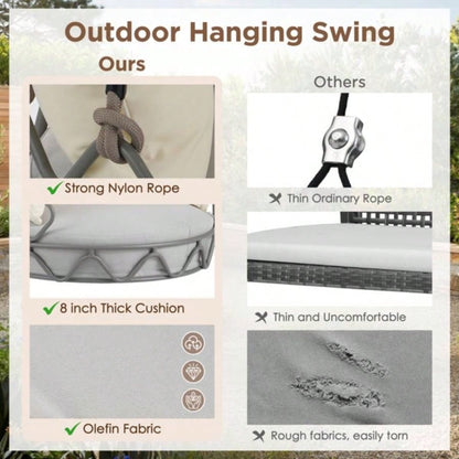 Outdoor Porch Swing Chair Hanging Basket, Hanging Chair with Resistant Cushion, Olefin Fabric Patio Porch, Balcony, Beige