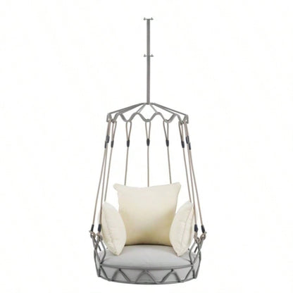 Outdoor Porch Swing Chair Hanging Basket, Hanging Chair with Resistant Cushion, Olefin Fabric Patio Porch, Balcony, Beige