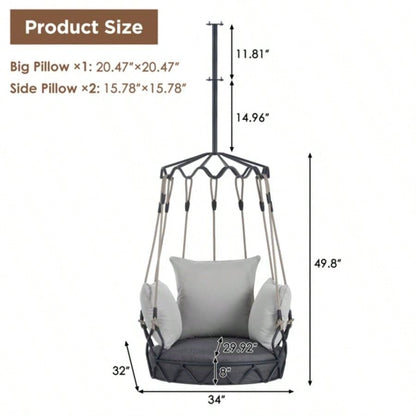 Outdoor Porch Swing Chair Hanging Basket, Hanging Chair with Resistant Cushion, Olefin Fabric Patio Porch, Balcony, Gray