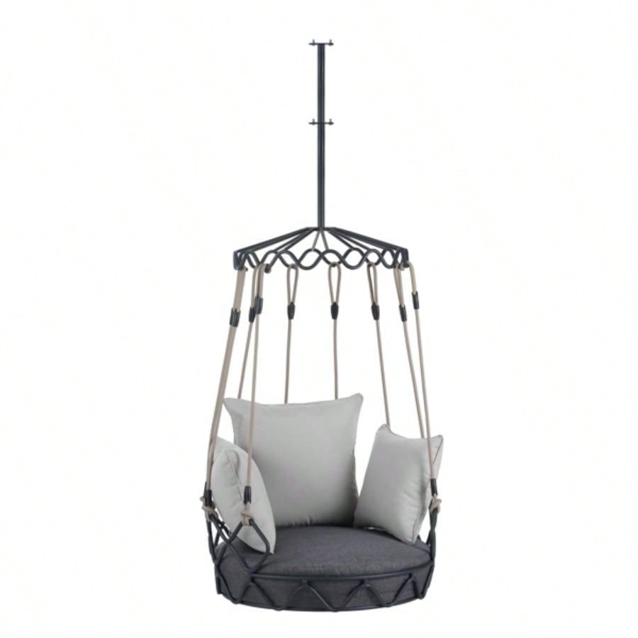 Outdoor Porch Swing Chair Hanging Basket, Hanging Chair with Resistant Cushion, Olefin Fabric Patio Porch, Balcony, Gray