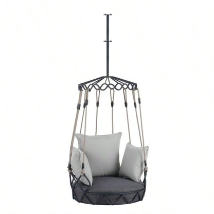 Outdoor Porch Swing Chair Hanging Basket, Hanging Chair with Resistant Cushion, Olefin Fabric Patio Porch, Balcony, Gray