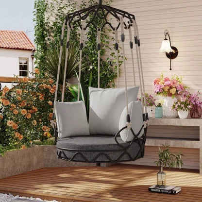 Outdoor Porch Swing Chair Hanging Basket, Hanging Chair with Resistant Cushion, Olefin Fabric Patio Porch, Balcony, Gray