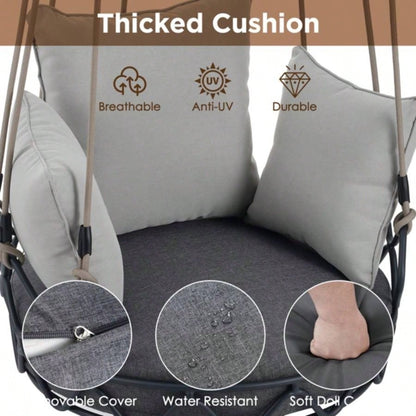 Outdoor Porch Swing Chair Hanging Basket, Hanging Chair with Resistant Cushion, Olefin Fabric Patio Porch, Balcony, Gray