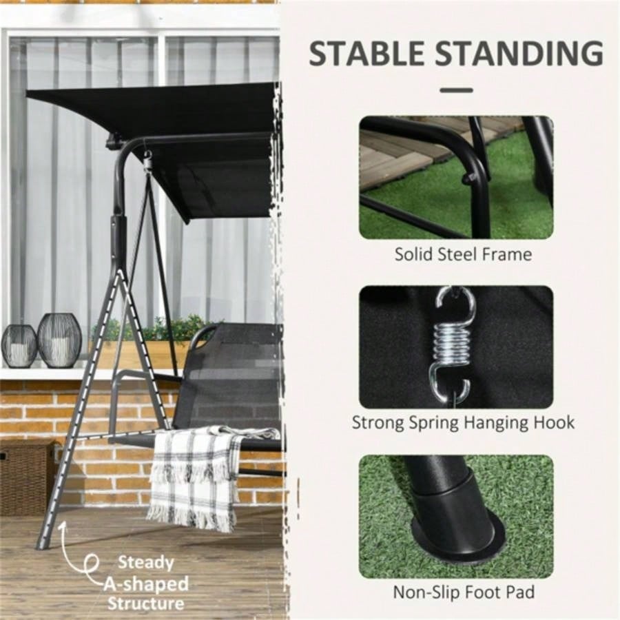 3 - Outdoor Patio Swing Chair - Black Prohibited by