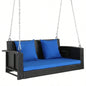 49in Black Rattan Blue Cushion Rattan Swing Chairwithout frame