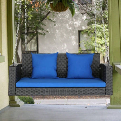 49in Black Rattan Blue Cushion Rattan Swing Chairwithout frame
