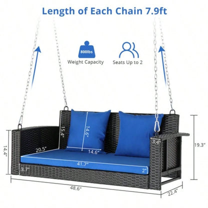 49in Black Rattan Blue Cushion Rattan Swing Chairwithout frame