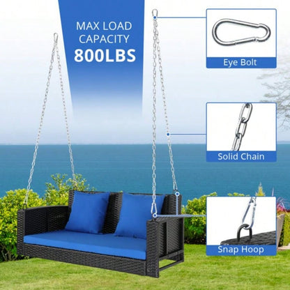 49in Black Rattan Blue Cushion Rattan Swing Chairwithout frame