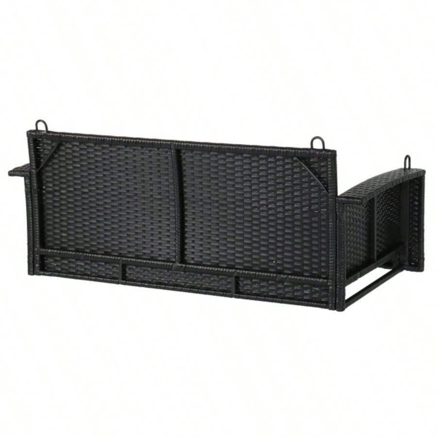 49in Black Rattan Blue Cushion Rattan Swing Chairwithout frame