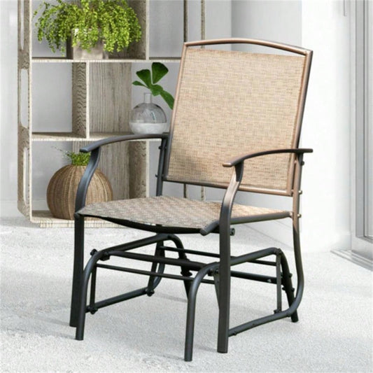 Brown Patio Swing Single Glider Chair Rocking Seating Steel Frame Garden