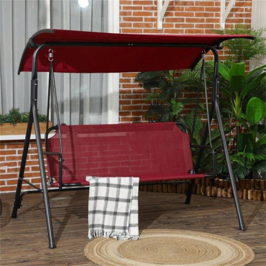 3 - Outdoor Patio Swing Chair - Wine Red Prohibited by