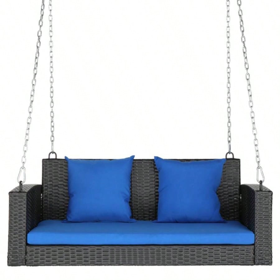 49in Black Rattan Blue Cushion Rattan Swing Chairwithout frame