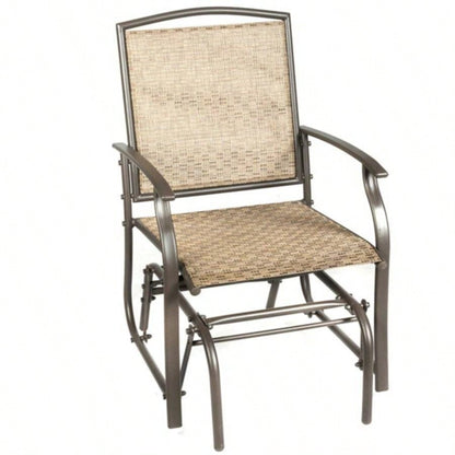 Brown Patio Swing Single Glider Chair Rocking Seating Steel Frame Garden
