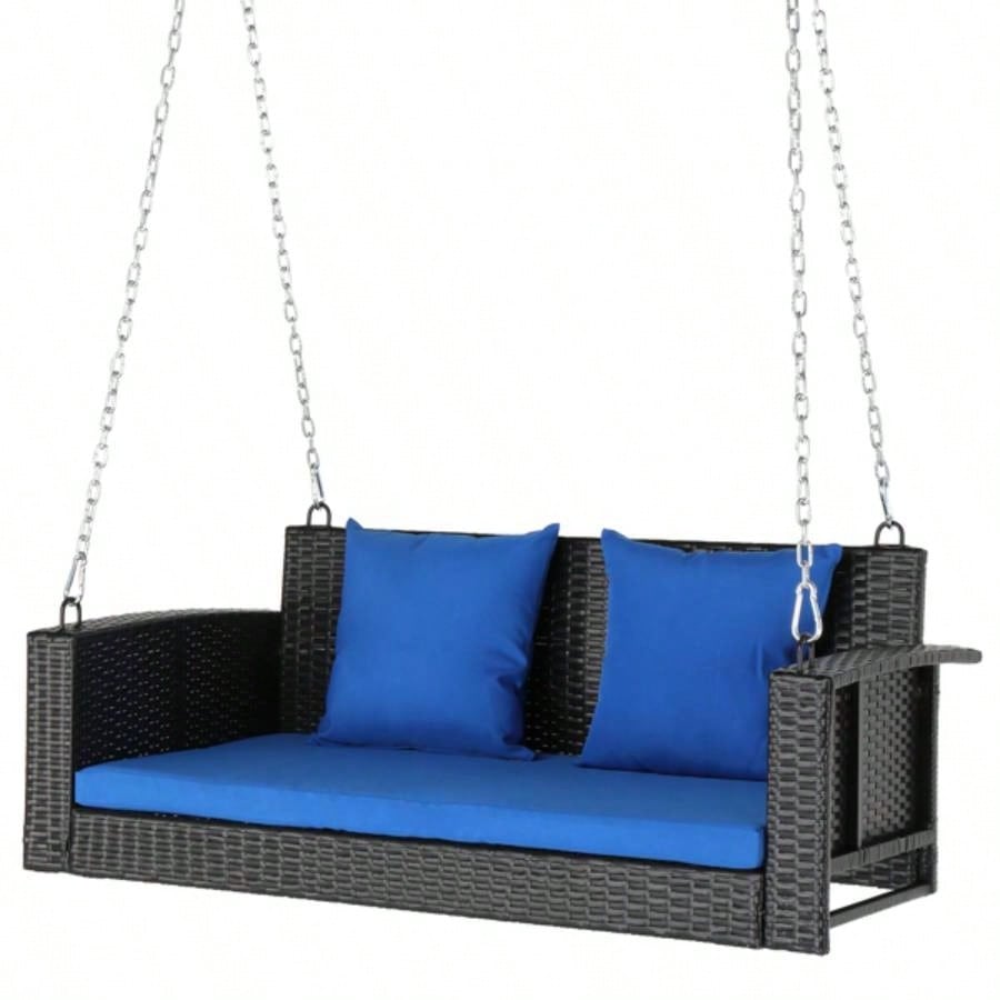 49in Black Rattan Blue Cushion Rattan Swing Chairwithout frame