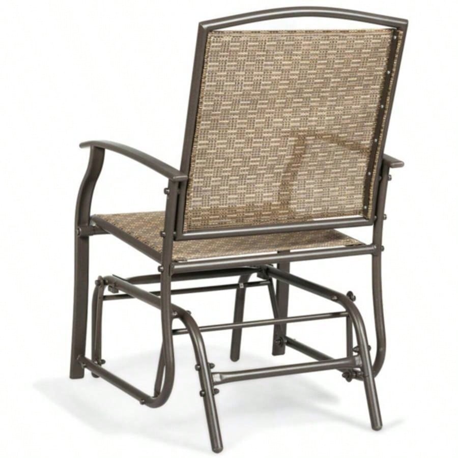Brown Patio Swing Single Glider Chair Rocking Seating Steel Frame Garden