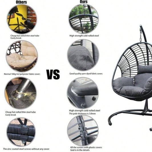 High Quality Outdoor Indoor Black color PE Wicker Swing chair with Antracite Color Cushion And Black Color Base