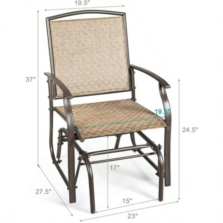 Brown Patio Swing Single Glider Chair Rocking Seating Steel Frame Garden