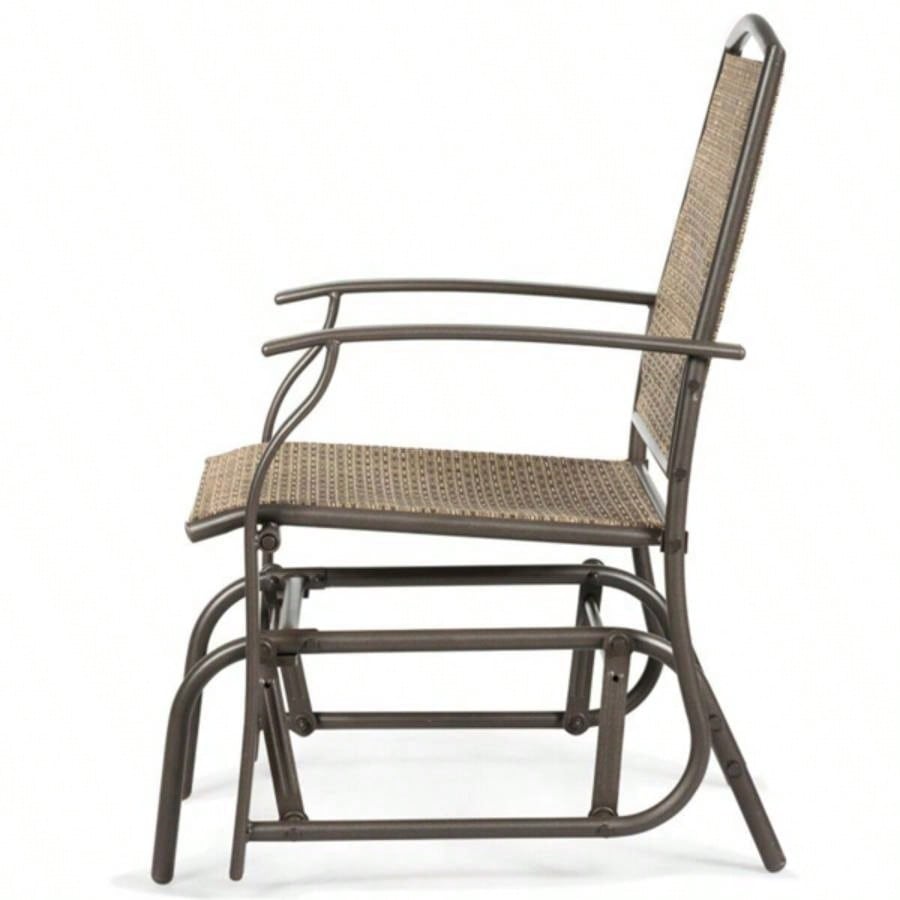 Brown Patio Swing Single Glider Chair Rocking Seating Steel Frame Garden