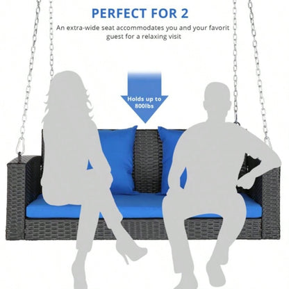 49in Black Rattan Blue Cushion Rattan Swing Chairwithout frame