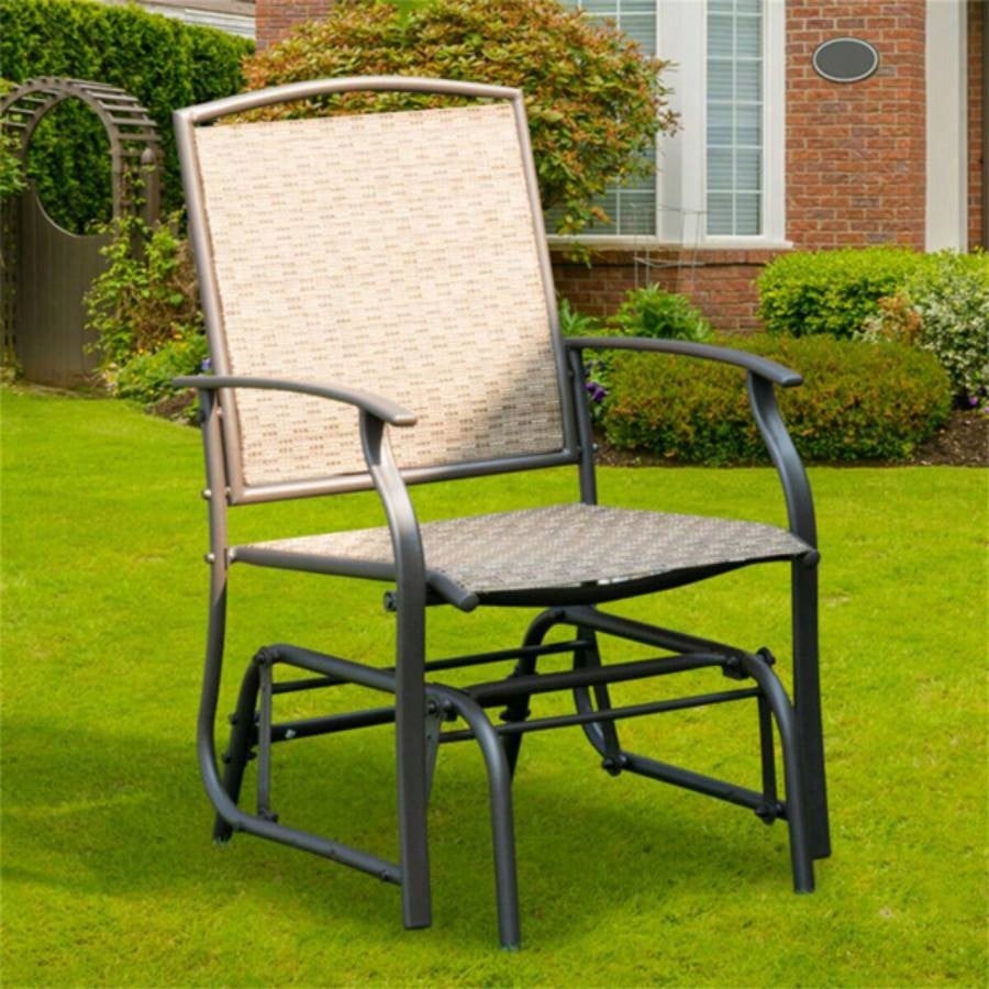 Brown Patio Swing Single Glider Chair Rocking Seating Steel Frame Garden