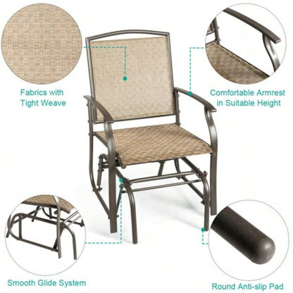Brown Patio Swing Single Glider Chair Rocking Seating Steel Frame Garden