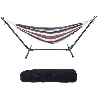 Professional Black Silver Flowers Hammock Stand with Polyester Coffee Stripe Hammock