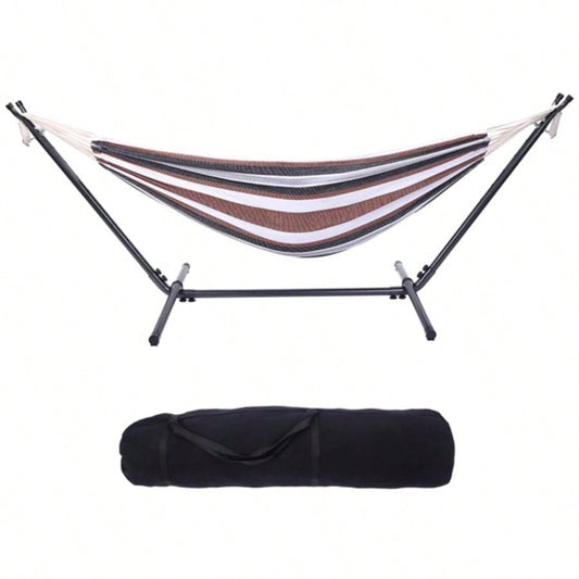 Professional Black Silver Flowers Hammock Stand with Polyester Coffee Stripe Hammock