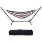 Professional Black Silver Flowers Hammock Stand with Polyester Coffee Stripe Hammock