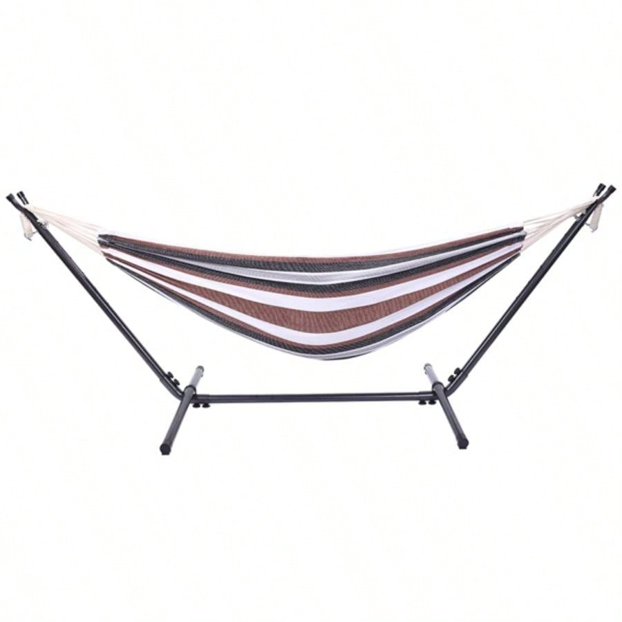 Professional Black Silver Flowers Hammock Stand with Polyester Coffee Stripe Hammock