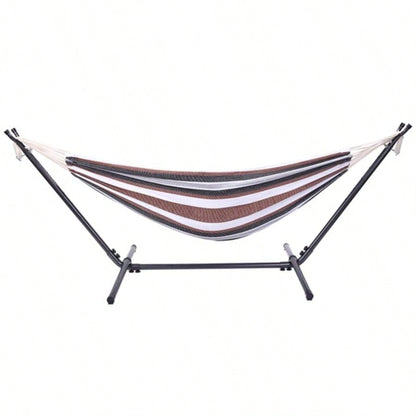 Professional Black Silver Flowers Hammock Stand with Polyester Coffee Stripe Hammock