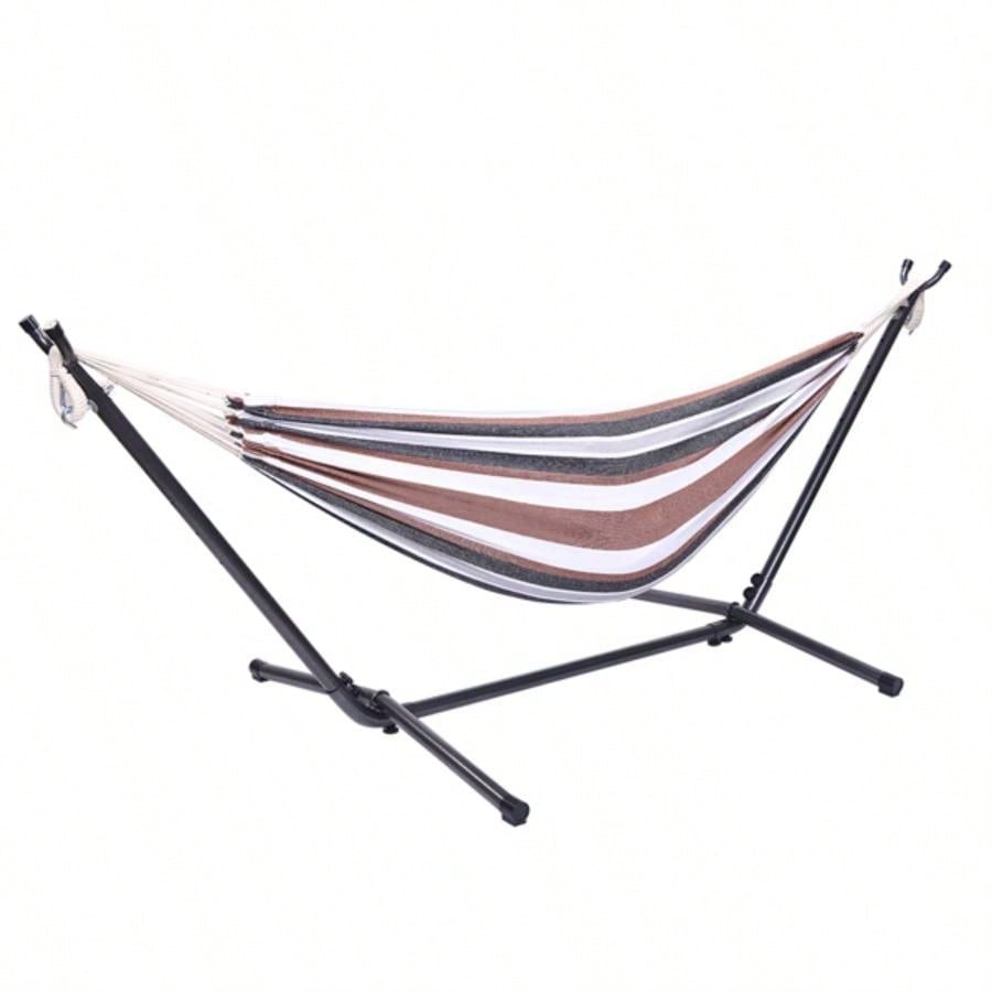 Professional Black Silver Flowers Hammock Stand with Polyester Coffee Stripe Hammock