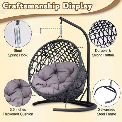 Swing Bed with Stand Cushion, Chair with Rattan Wicker Appearance, Indoor Hanging Swinging Bed Cats, Small Dogs, and Small Animals, Gray