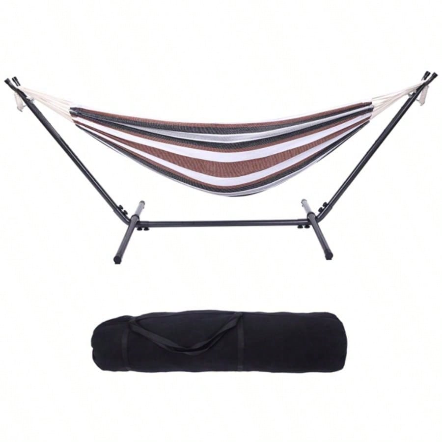 Professional Black Silver Flowers Hammock Stand with Polyester Coffee Stripe Hammock