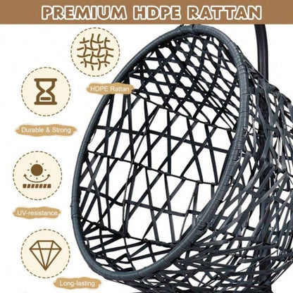 Swing Bed with Stand Cushion, Chair with Rattan Wicker Appearance, Indoor Hanging Swinging Bed Cats, Small Dogs, and Small Animals, Gray