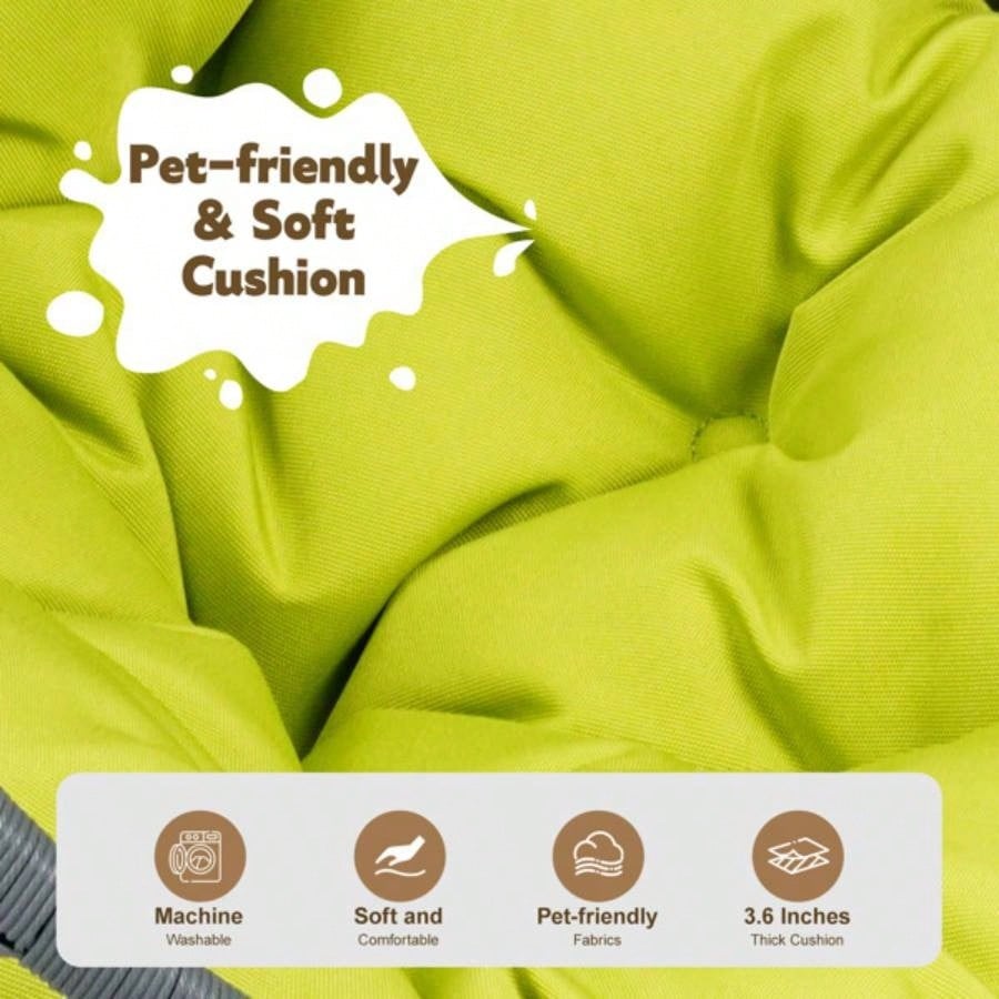 Swing Bed with Stand Cushion, Chair with Rattan Wicker Appearance, Indoor Hanging Swinging Bed Cats, Small Dogs, and Small Animals, Green